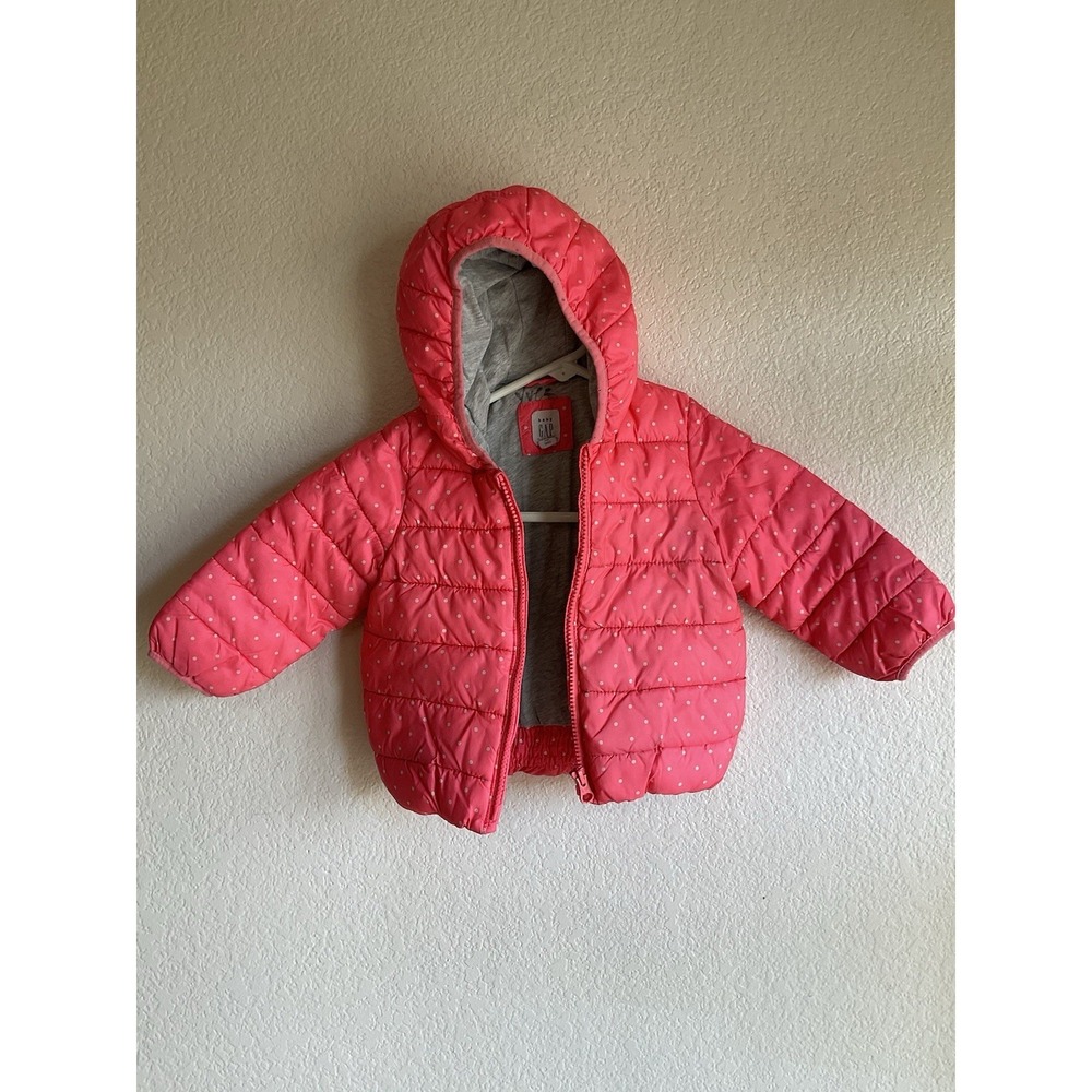 Baby‎ Gap Girls Hot Pink White Polka Dots Coat 18-24M Winter Warm Outdoors